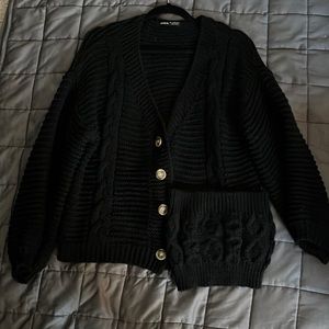 Chunky Knit Cardigan with Crop tube top